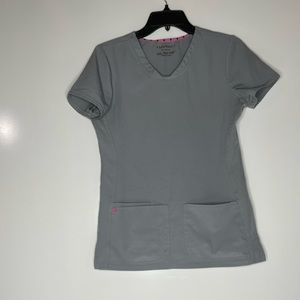 Heart Soul Womens Size Extra Small Grey Scrub Top Polyester Spandex Short Sleeve